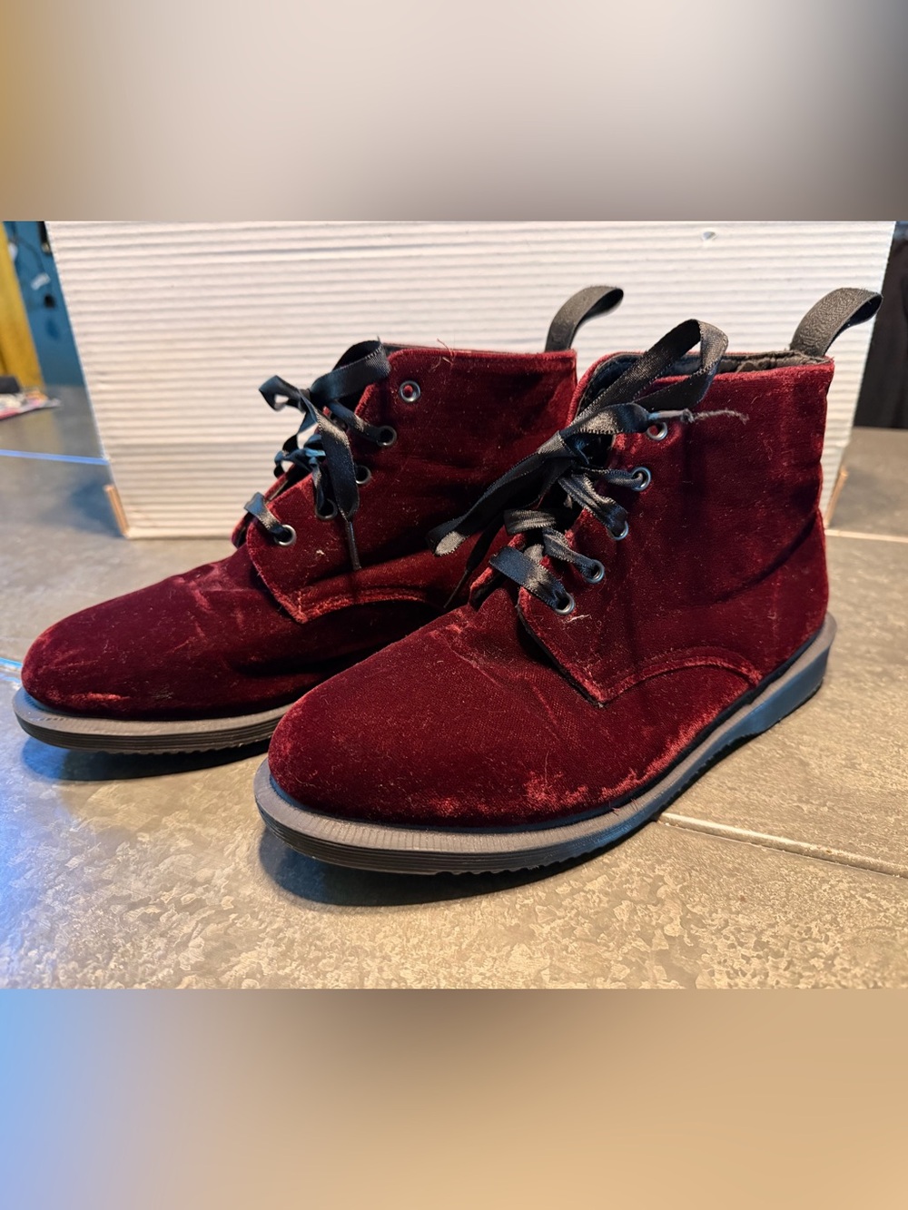 Dr. Martens Women's Velvet Lace-Up Ankle Boots in Burgundy W8 EU39